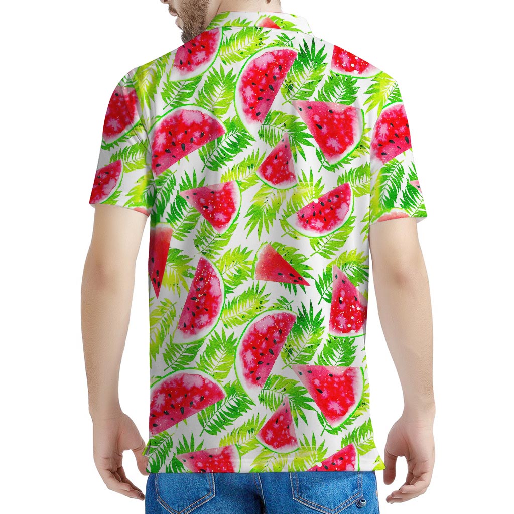 White Summer Watermelon Pattern Print Men's Polo Shirt