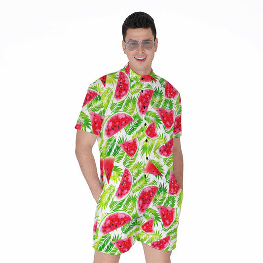 White Summer Watermelon Pattern Print Men's Rompers