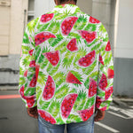 White Summer Watermelon Pattern Print Men's Shirt Jacket