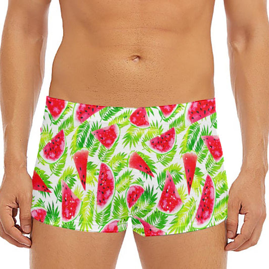 White Summer Watermelon Pattern Print Men's Short Boxer Briefs