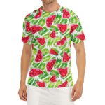 White Summer Watermelon Pattern Print Men's Short Sleeve Rash Guard