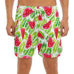 White Summer Watermelon Pattern Print Men's Split Running Shorts