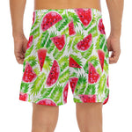 White Summer Watermelon Pattern Print Men's Split Running Shorts