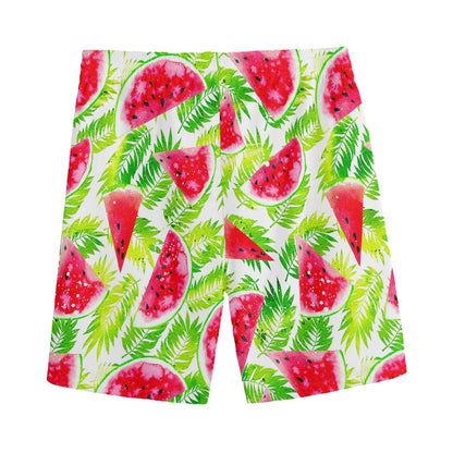 White Summer Watermelon Pattern Print Men's Sports Shorts
