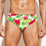 White Summer Watermelon Pattern Print Men's Swim Briefs