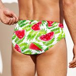 White Summer Watermelon Pattern Print Men's Swim Briefs