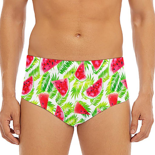 White Summer Watermelon Pattern Print Men's Triangle Swim Briefs