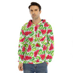 White Summer Watermelon Pattern Print Men's Velvet Pullover Hoodie