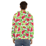 White Summer Watermelon Pattern Print Men's Velvet Pullover Hoodie