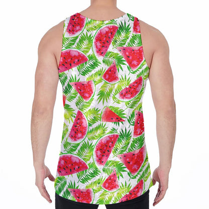 White Summer Watermelon Pattern Print Men's Velvet Tank Top