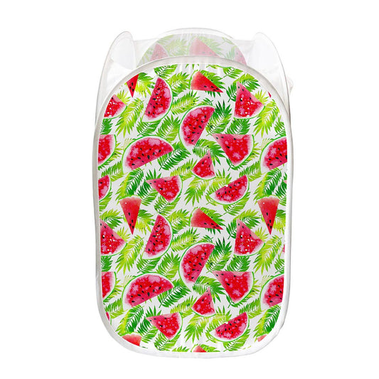 White Summer Watermelon Pattern Print Mesh Laundry Hamper