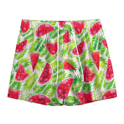 White Summer Watermelon Pattern Print Mesh Shorts