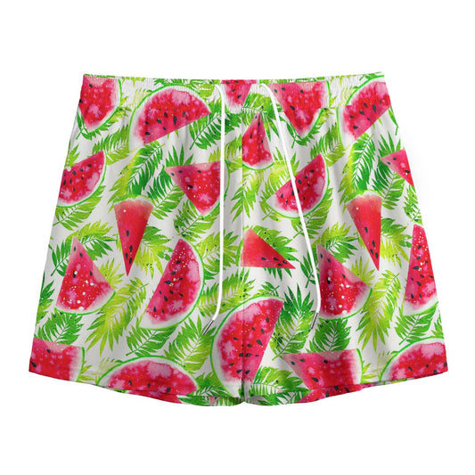 White Summer Watermelon Pattern Print Mesh Shorts