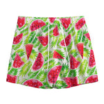 White Summer Watermelon Pattern Print Mesh Shorts