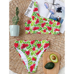 White Summer Watermelon Pattern Print One Shoulder Bikini Top