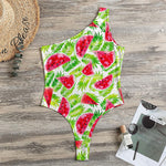 White Summer Watermelon Pattern Print One Shoulder Bodysuit