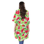 White Summer Watermelon Pattern Print Open Front Beach Cover Up