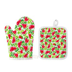 White Summer Watermelon Pattern Print Oven Mitt And Pot Holder Set