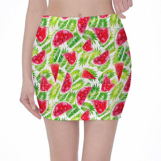 White Summer Watermelon Pattern Print Pencil Mini Skirt
