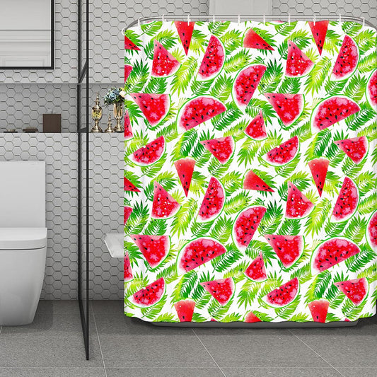White Summer Watermelon Pattern Print Polyester Shower Curtain