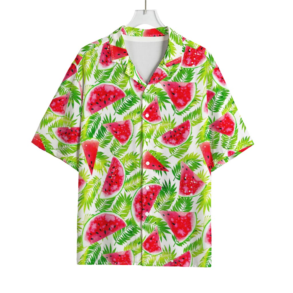 White Summer Watermelon Pattern Print Rayon Hawaiian Shirt