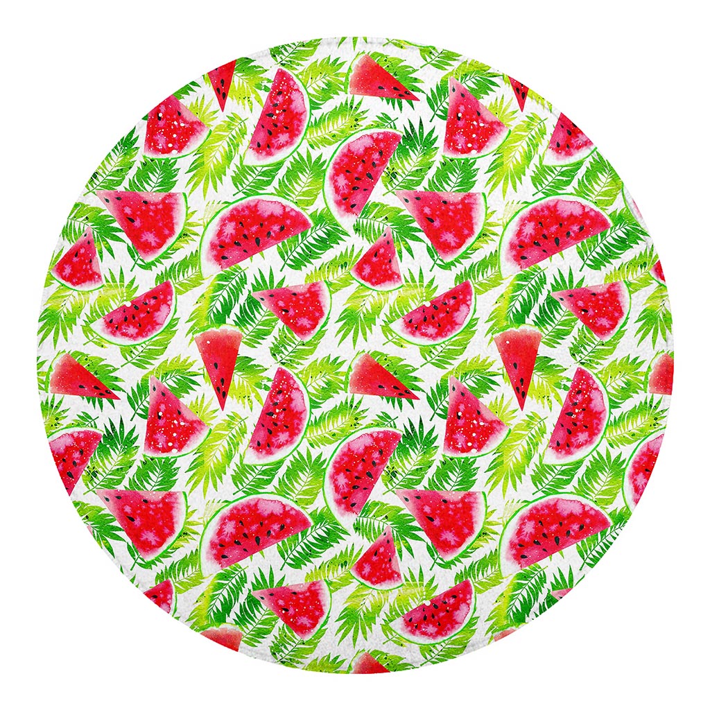White Summer Watermelon Pattern Print Round Blanket