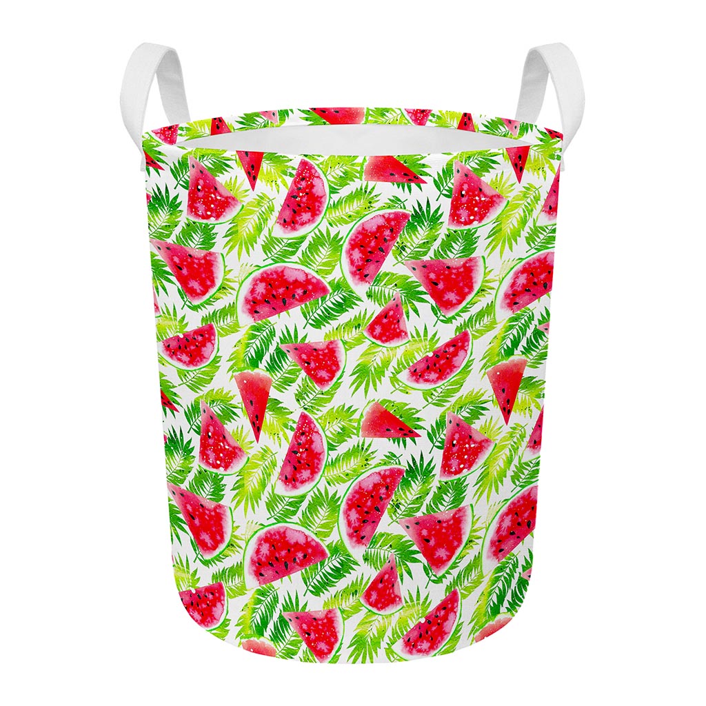 White Summer Watermelon Pattern Print Round Laundry Basket