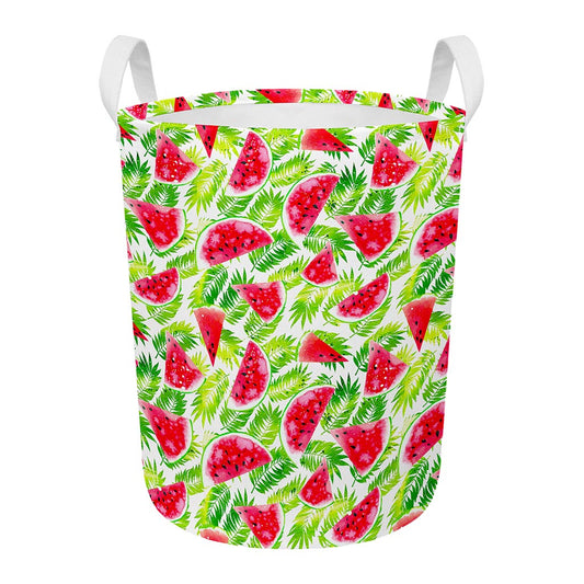 White Summer Watermelon Pattern Print Round Laundry Basket