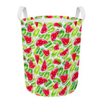 White Summer Watermelon Pattern Print Round Laundry Basket