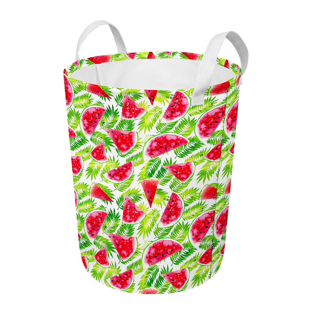 White Summer Watermelon Pattern Print Round Laundry Basket