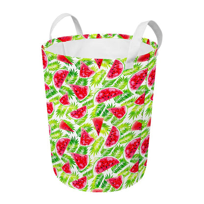 White Summer Watermelon Pattern Print Round Laundry Basket