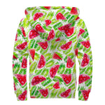 White Summer Watermelon Pattern Print Sherpa Lined Zip Up Hoodie