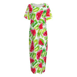 White Summer Watermelon Pattern Print Short Sleeve Long Nightdress