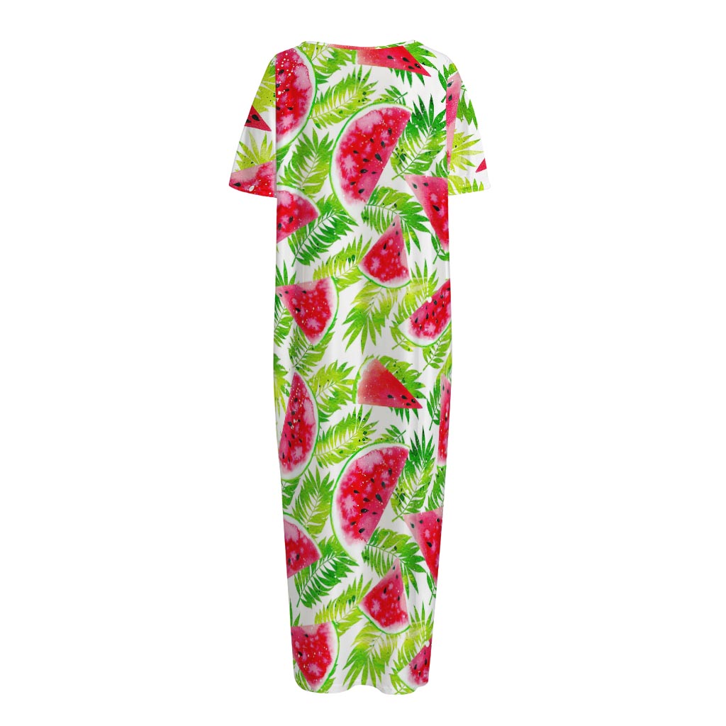 White Summer Watermelon Pattern Print Short Sleeve Long Nightdress