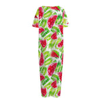 White Summer Watermelon Pattern Print Short Sleeve Long Nightdress