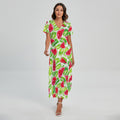 White Summer Watermelon Pattern Print Short Sleeve Maxi Dress