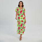 White Summer Watermelon Pattern Print Short Sleeve Maxi Dress