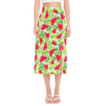 White Summer Watermelon Pattern Print Side Slit Midi Skirt