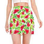 White Summer Watermelon Pattern Print Side Slit Mini Skirt