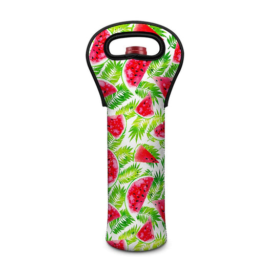 White Summer Watermelon Pattern Print Single Neoprene Wine Tote
