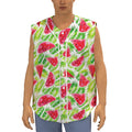 White Summer Watermelon Pattern Print Sleeveless Baseball Jersey