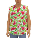 White Summer Watermelon Pattern Print Sleeveless Baseball Jersey