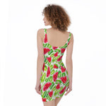 White Summer Watermelon Pattern Print Sleeveless Bodycon Dress