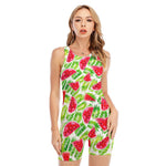 White Summer Watermelon Pattern Print Sleeveless One Piece Swimsuit
