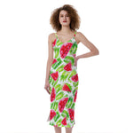 White Summer Watermelon Pattern Print Slim Fit Midi Cami Dress