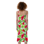 White Summer Watermelon Pattern Print Slim Fit Midi Cami Dress