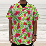 White Summer Watermelon Pattern Print Textured Short Sleeve Shirt