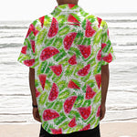 White Summer Watermelon Pattern Print Textured Short Sleeve Shirt