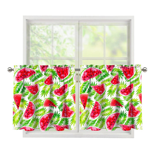 White Summer Watermelon Pattern Print Tier Curtains