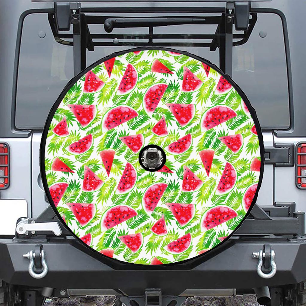 White Summer Watermelon Pattern Print Tire Cover With Camera Hole